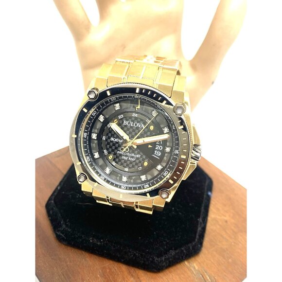 Bulova Precisionist Men's Watch 98D156 Diamond Accent Gold Tone Stainless Steel - Picture 1 of 15